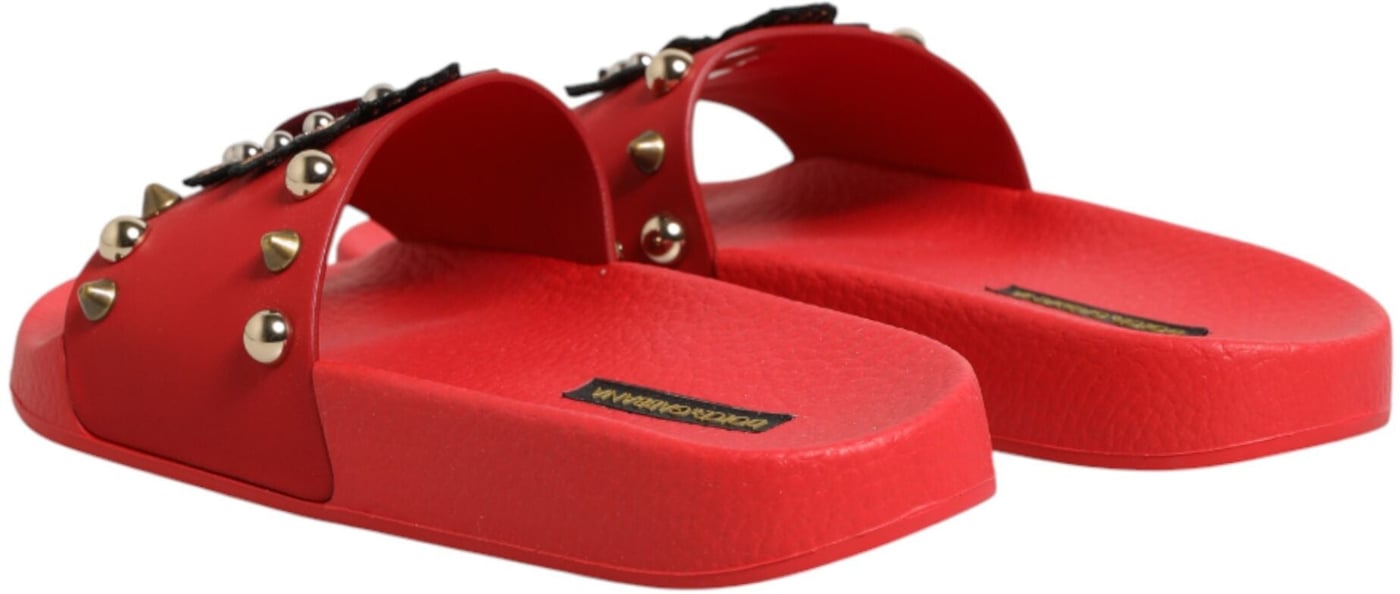 Dolce & Gabbana Red Sacred Heart Stud Slides Beachwear Shoes