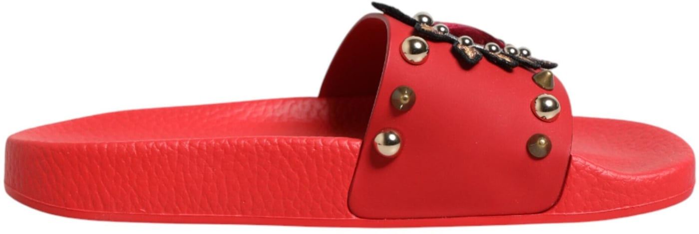Dolce & Gabbana Red Sacred Heart Stud Slides Beachwear Shoes