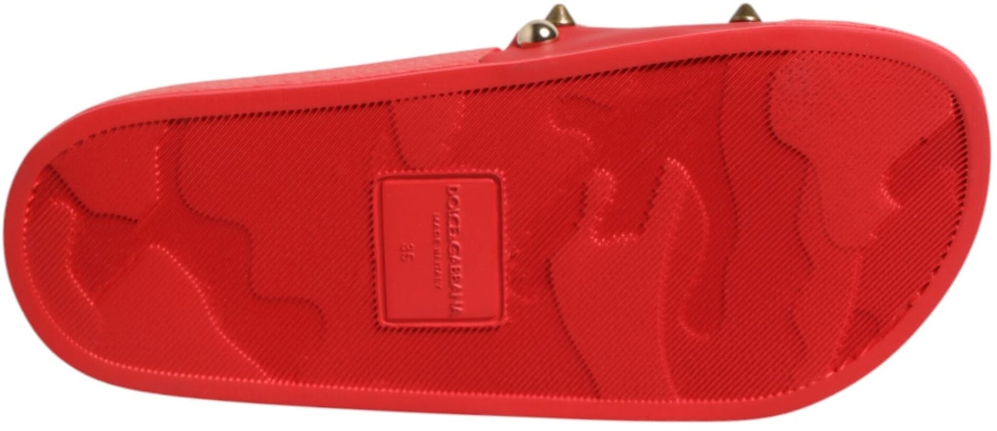 Dolce & Gabbana Red Sacred Heart Stud Slides Beachwear Shoes