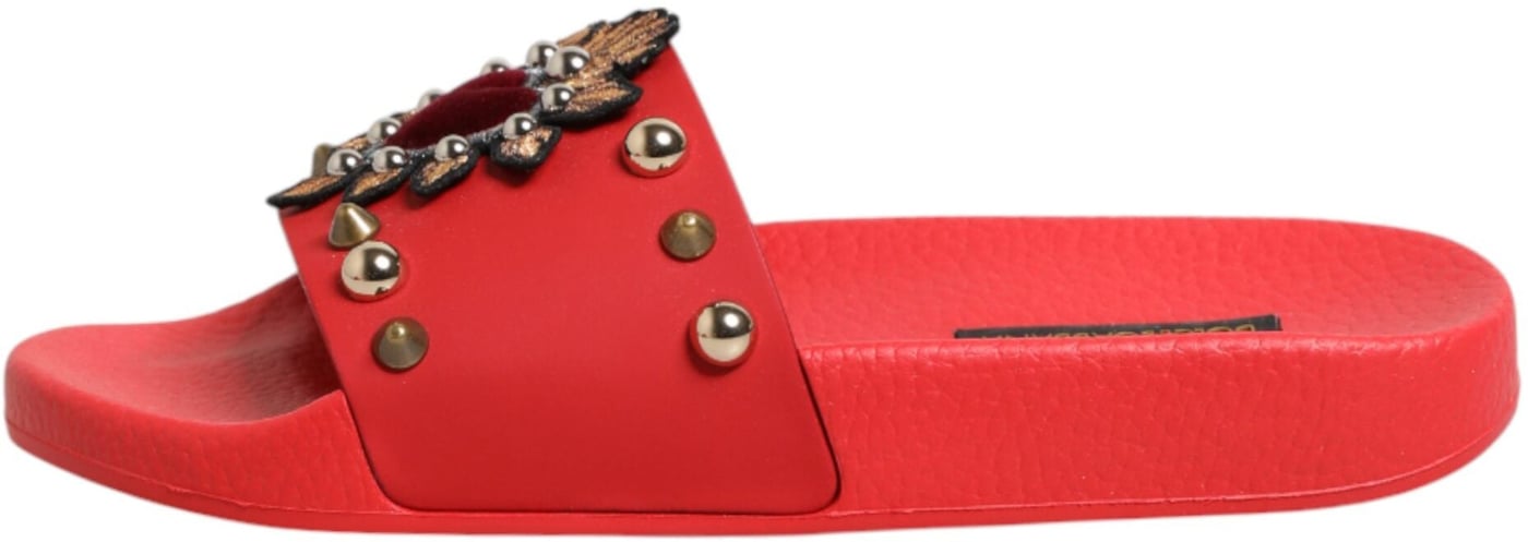 Dolce & Gabbana Red Sacred Heart Stud Slides Beachwear Shoes