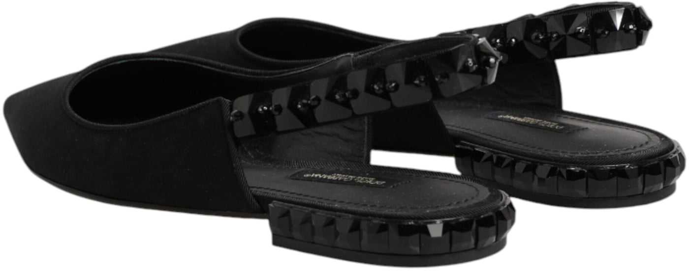 Dolce & Gabbana Black Crystal Charmeuse Slingback Shoes