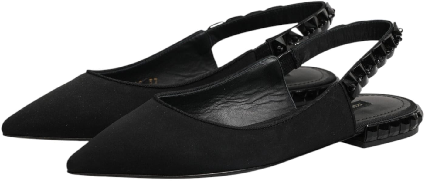 Dolce & Gabbana Black Crystal Charmeuse Slingback Shoes