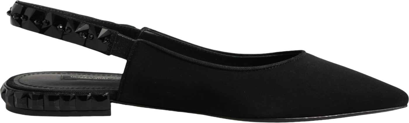 Dolce & Gabbana Black Crystal Charmeuse Slingback Shoes