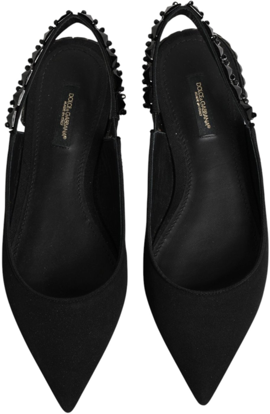Dolce & Gabbana Black Crystal Charmeuse Slingback Shoes
