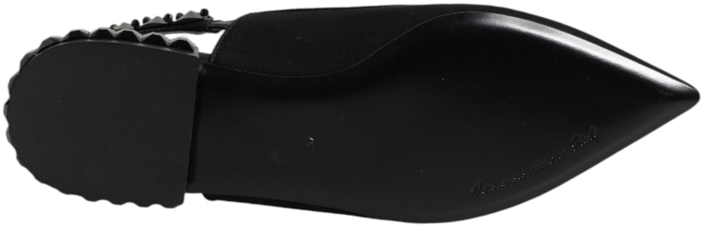 Dolce & Gabbana Black Crystal Charmeuse Slingback Shoes