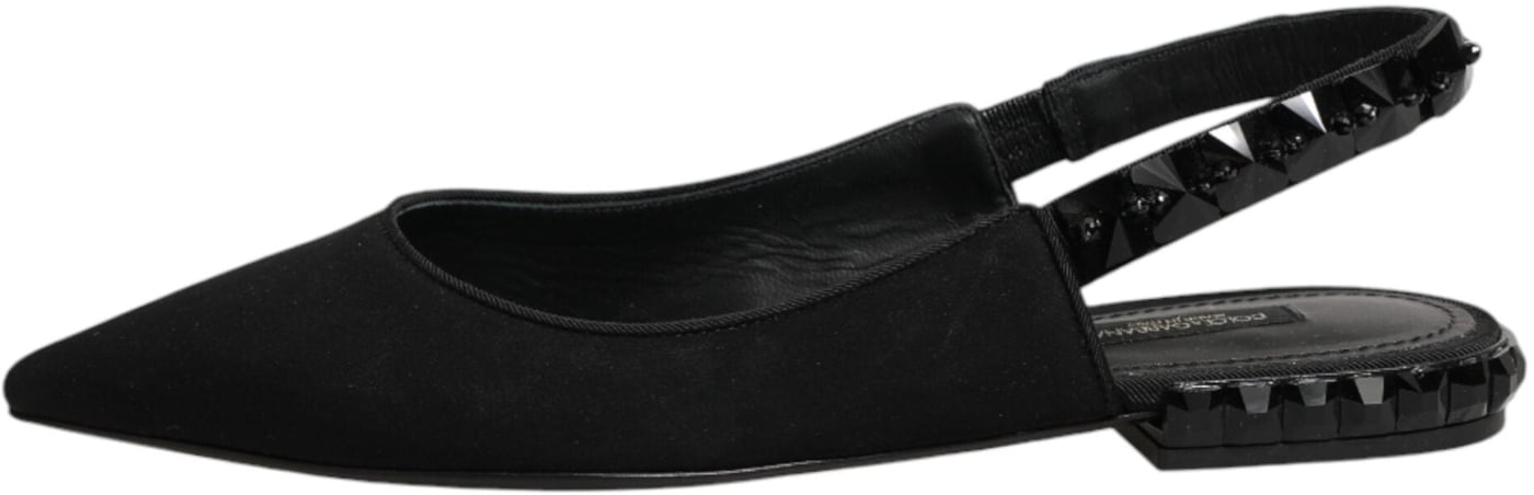 Dolce & Gabbana Black Crystal Charmeuse Slingback Shoes