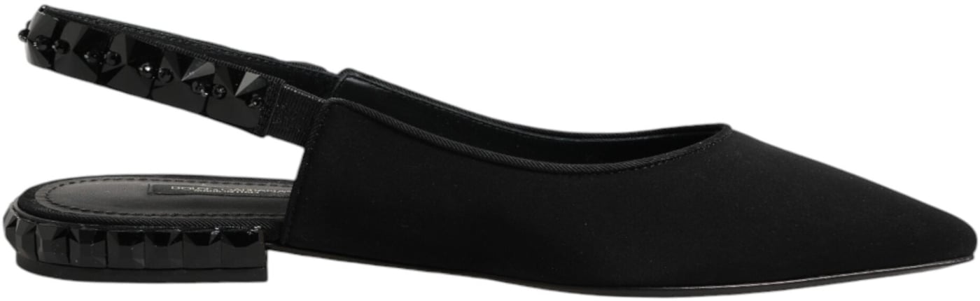 Dolce & Gabbana Black Crystal Charmeuse Slingback Shoes