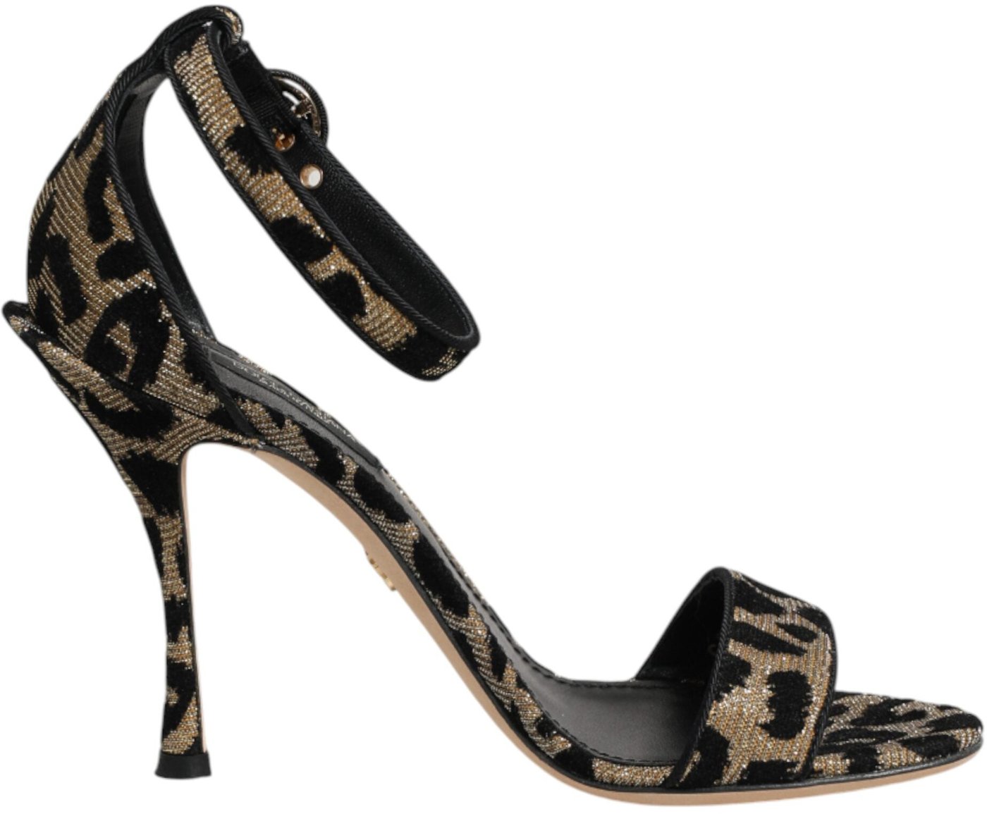 Dolce & Gabbana Gold Leopard Ankle Strap Heels Sandals Shoes
