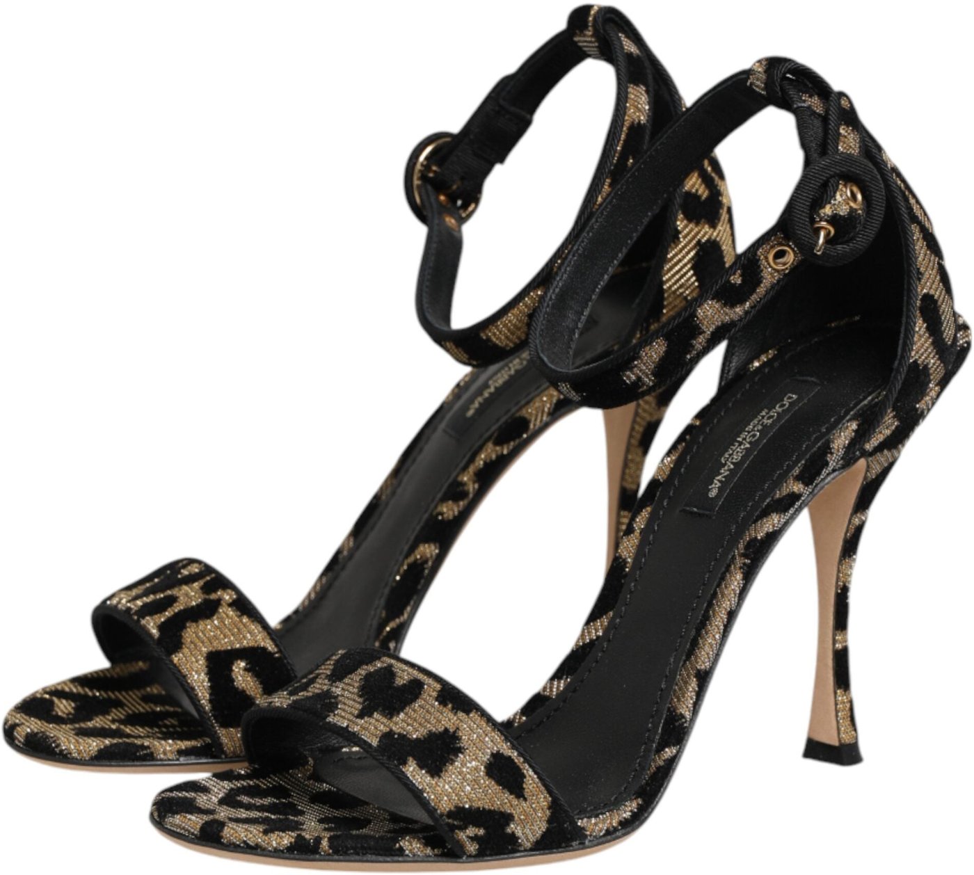 Dolce & Gabbana Gold Leopard Ankle Strap Heels Sandals Shoes