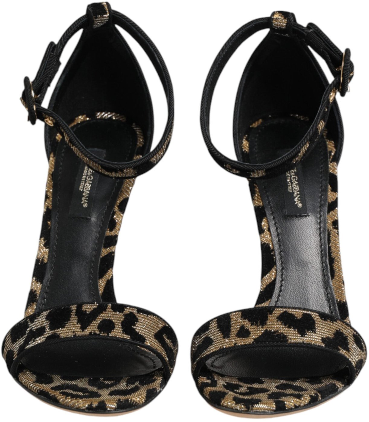 Dolce & Gabbana Gold Leopard Ankle Strap Heels Sandals Shoes