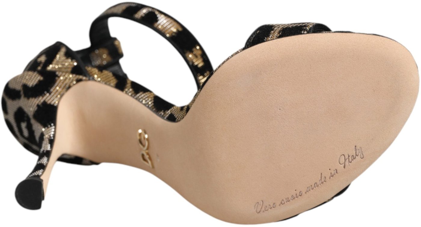 Dolce & Gabbana Gold Leopard Ankle Strap Heels Sandals Shoes
