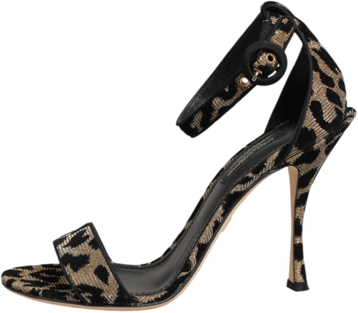 Dolce & Gabbana Gold Leopard Ankle Strap Heels Sandals Shoes