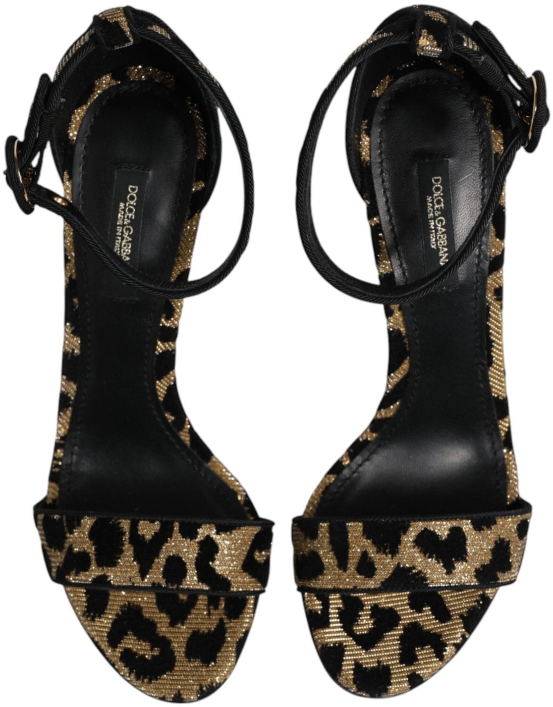 Dolce & Gabbana Gold Leopard Ankle Strap Heels Sandals Shoes