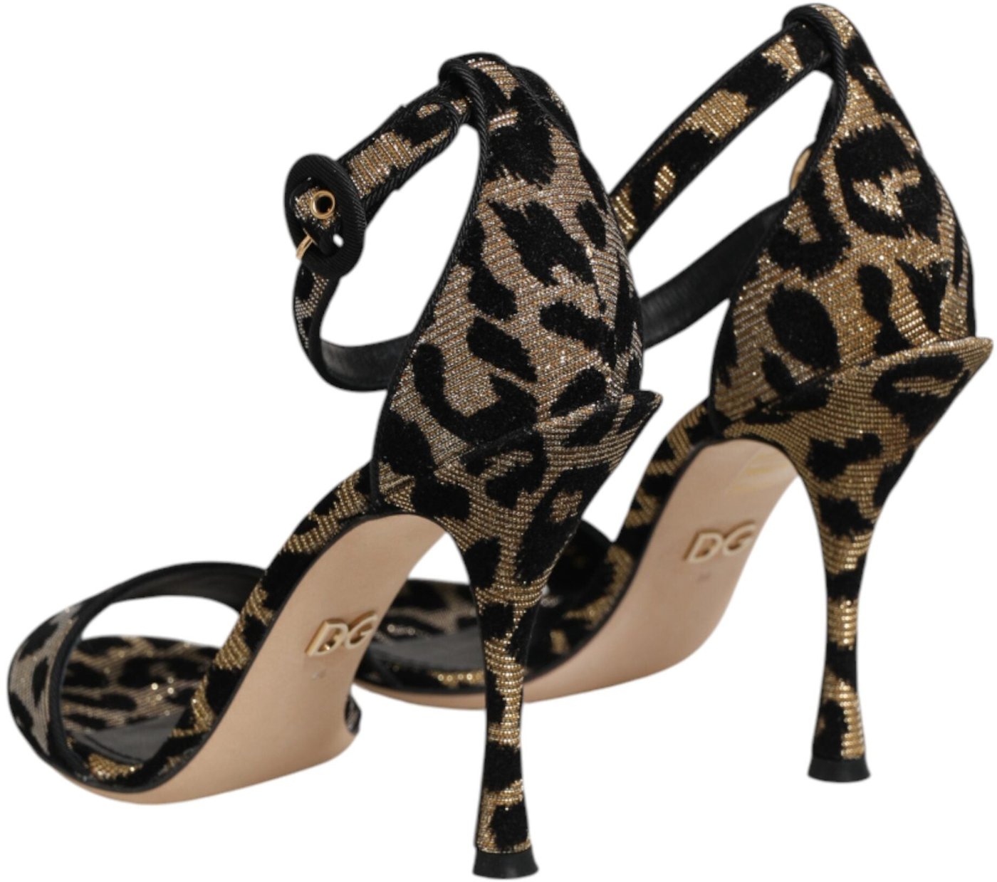 Dolce & Gabbana Gold Leopard Ankle Strap Heels Sandals Shoes