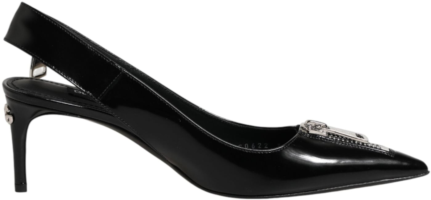 Dolce & Gabbana Black Zipper Leather Heels Slingbacks Shoes