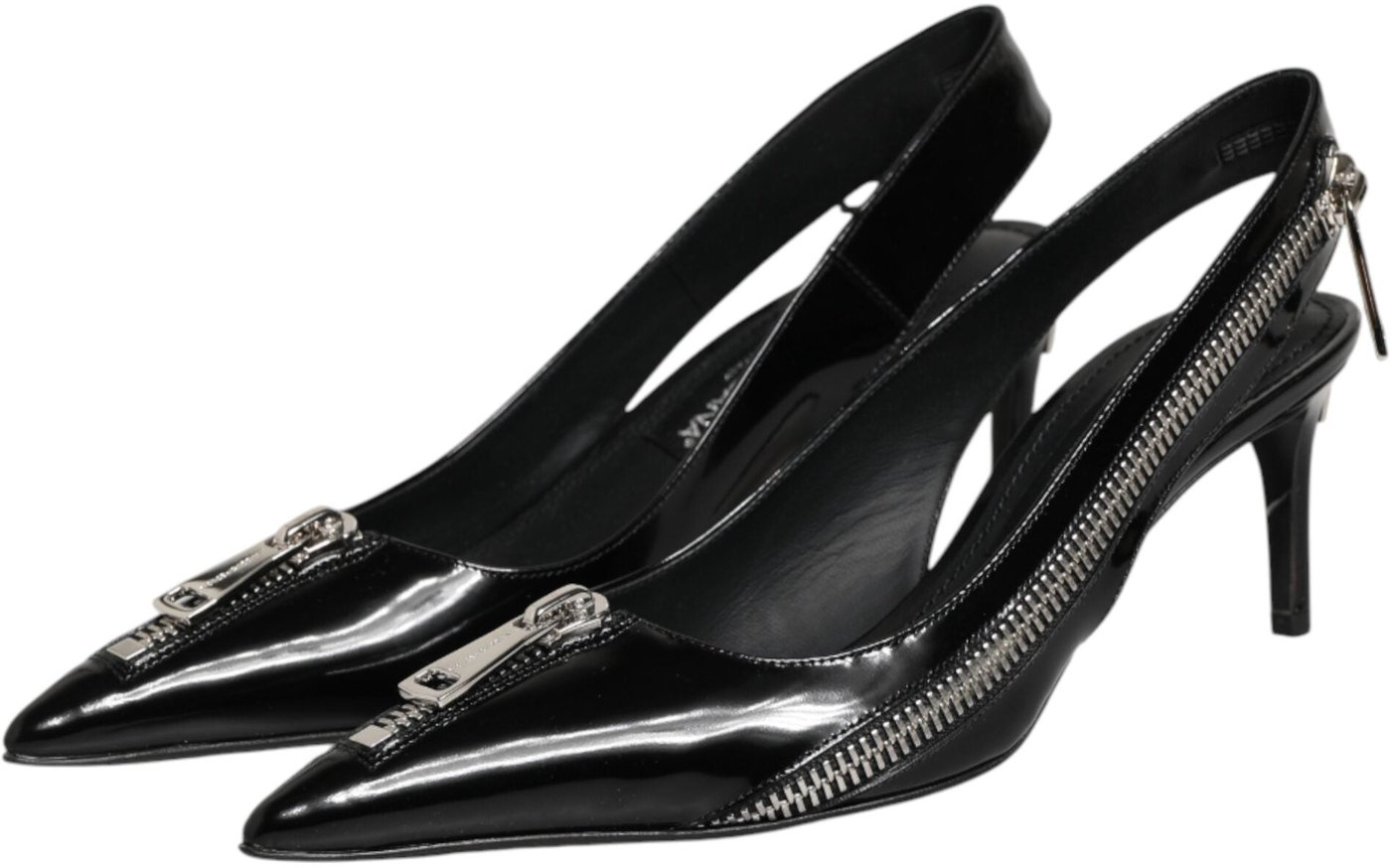 Dolce & Gabbana Black Zipper Leather Heels Slingbacks Shoes