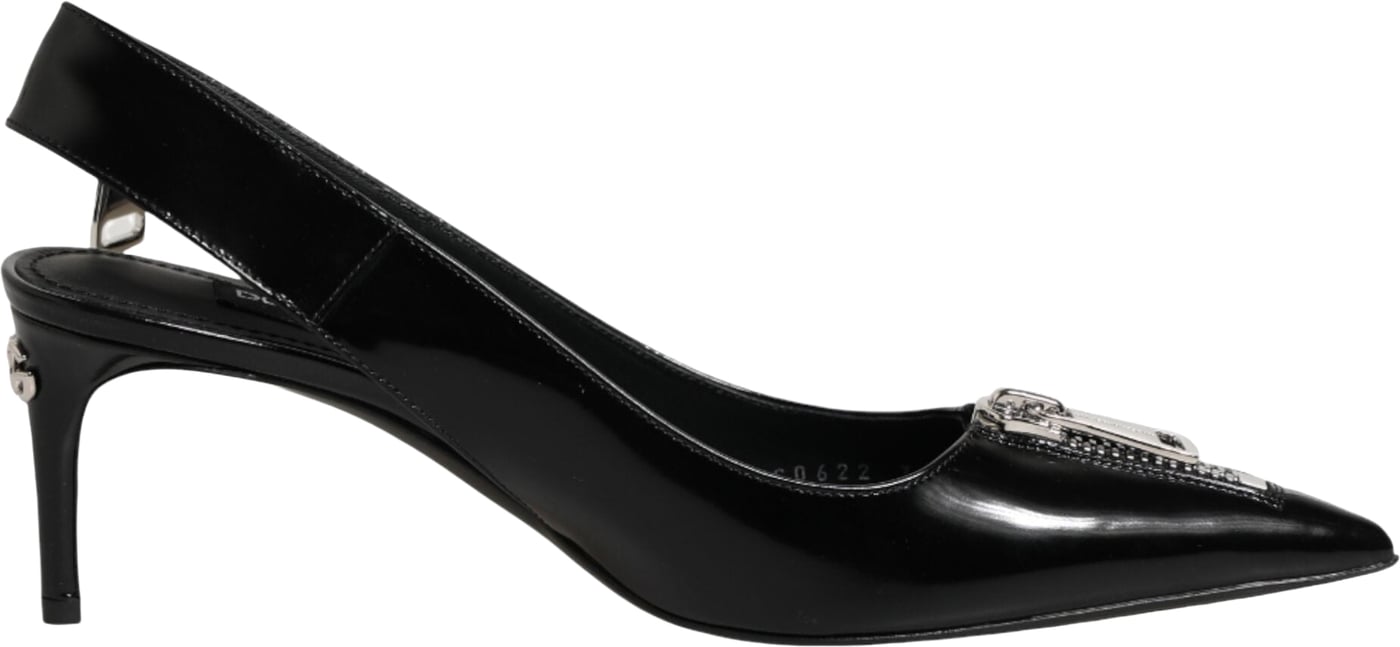 Dolce & Gabbana Black Zipper Leather Heels Slingbacks Shoes