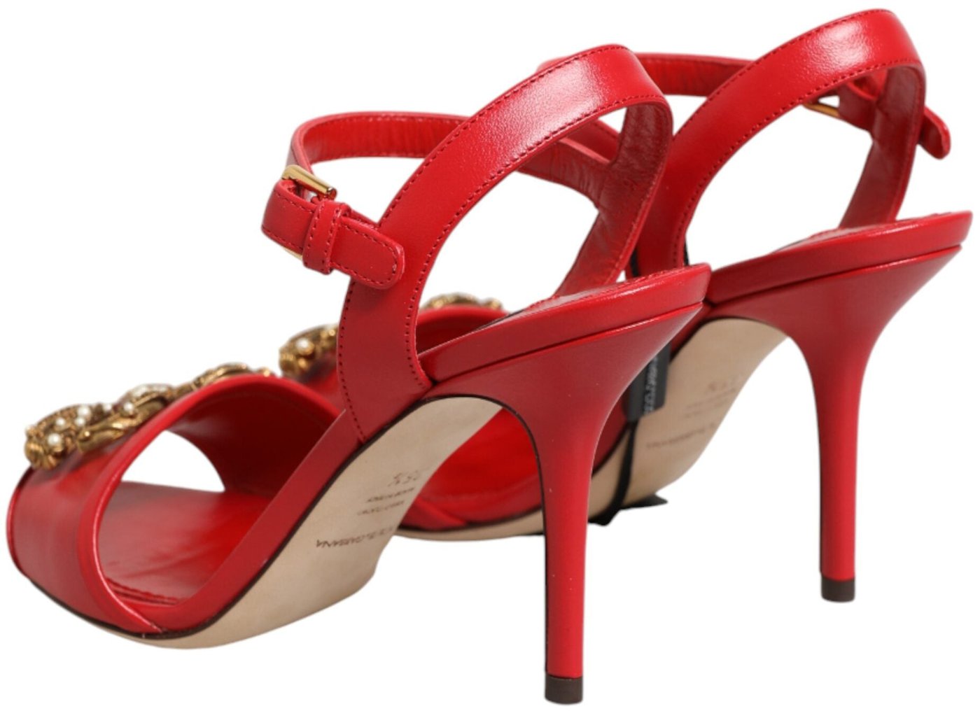 Dolce & Gabbana Red Leather DG AMORE Heels Sandals Shoes