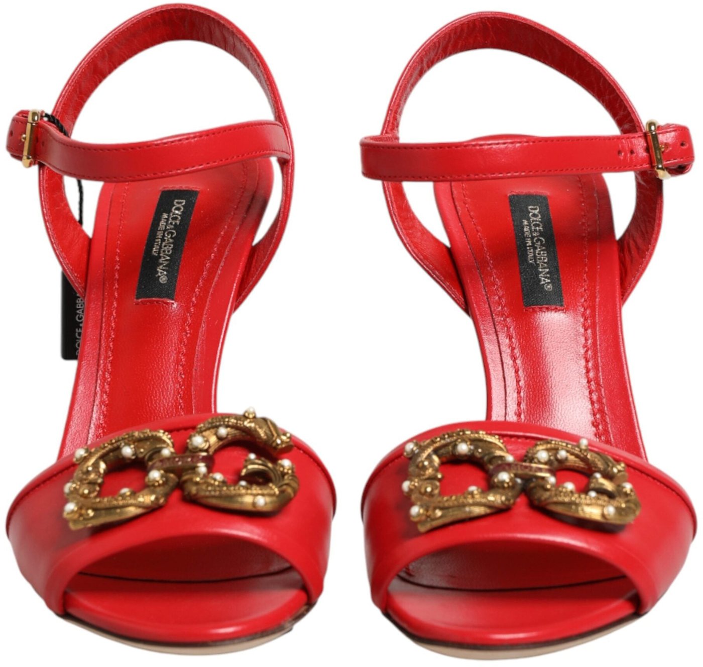 Dolce & Gabbana Red Leather DG AMORE Heels Sandals Shoes
