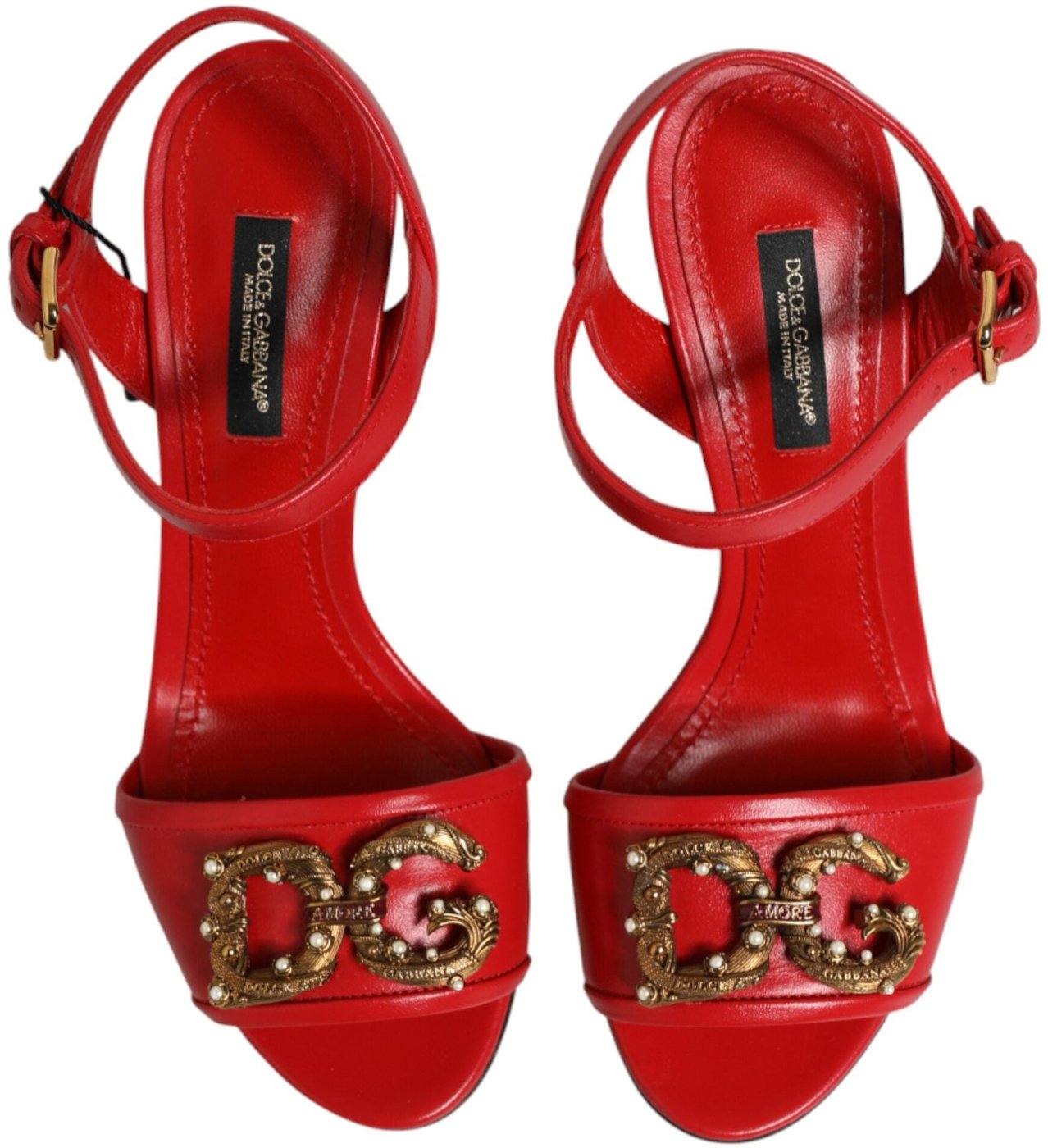 Dolce & Gabbana Red Leather DG AMORE Heels Sandals Shoes