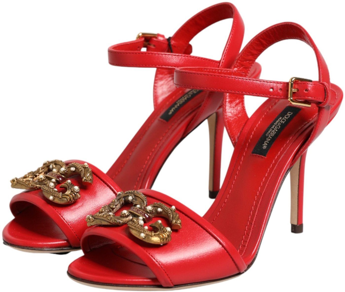 Dolce & Gabbana Red Leather DG AMORE Heels Sandals Shoes