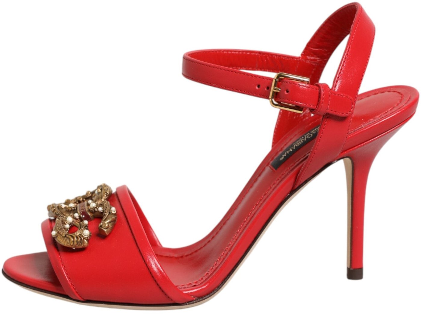 Dolce & Gabbana Red Leather DG AMORE Heels Sandals Shoes