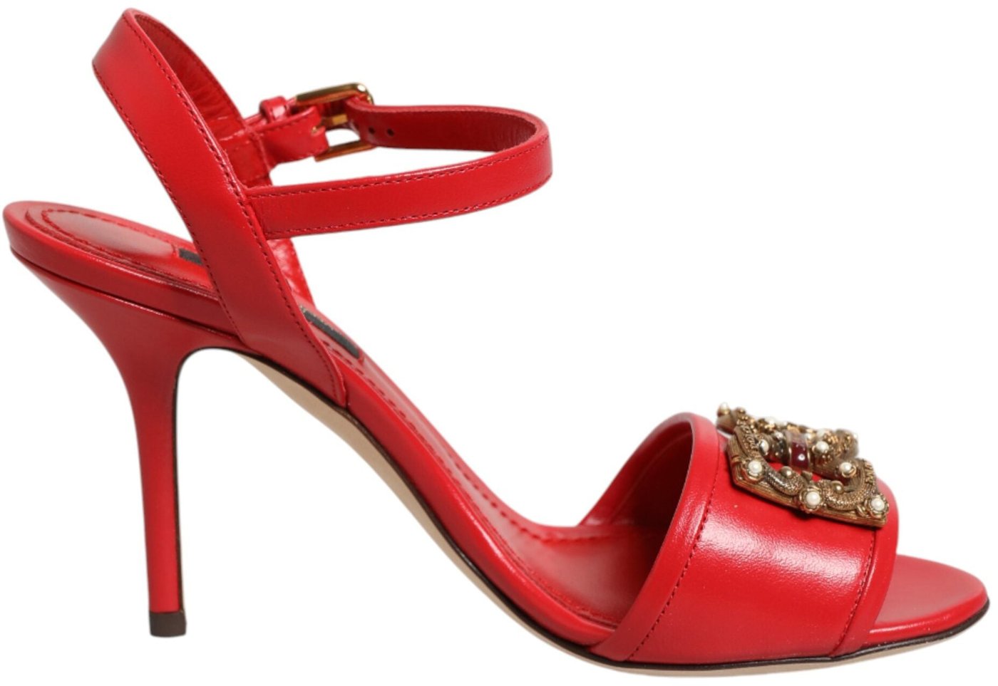 Dolce & Gabbana Red Leather DG AMORE Heels Sandals Shoes