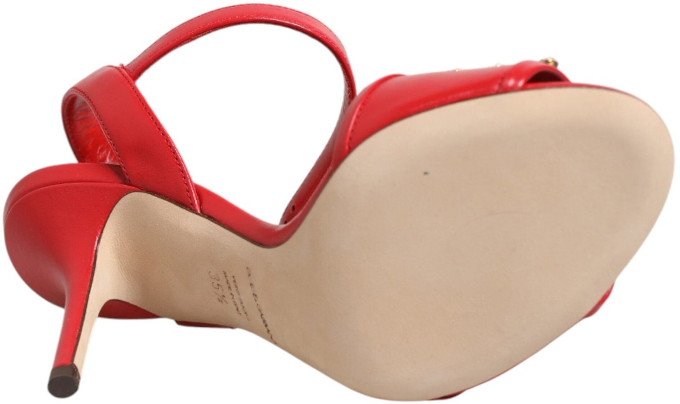 Dolce & Gabbana Red Leather DG AMORE Heels Sandals Shoes