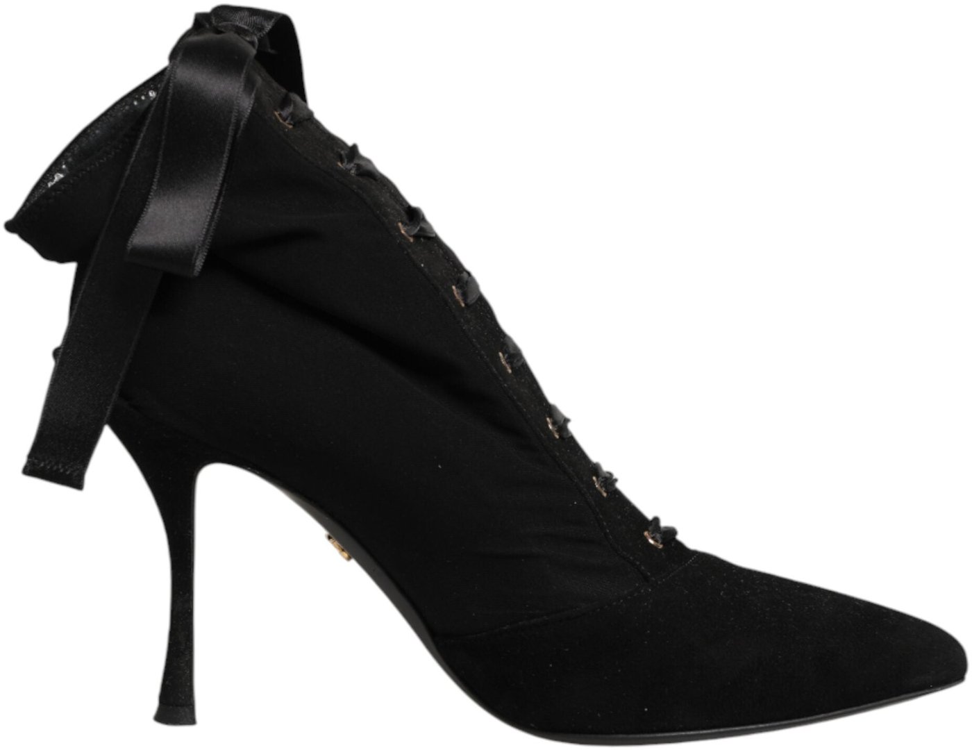 Dolce & Gabbana Black Stiletto Heels Lace Up Boots Shoes