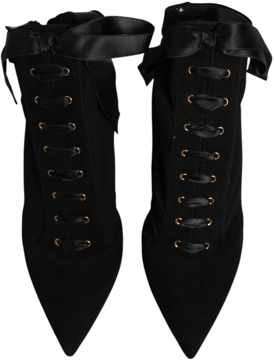 Dolce & Gabbana Black Stiletto Heels Lace Up Boots Shoes