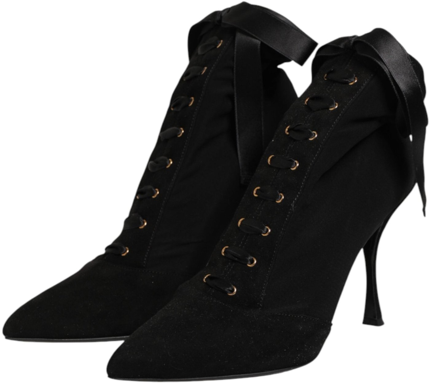 Dolce & Gabbana Black Stiletto Heels Lace Up Boots Shoes