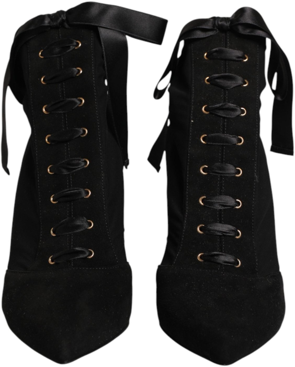 Dolce & Gabbana Black Stiletto Heels Lace Up Boots Shoes