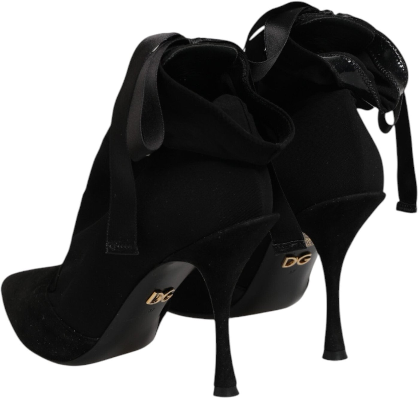 Dolce & Gabbana Black Stiletto Heels Lace Up Boots Shoes