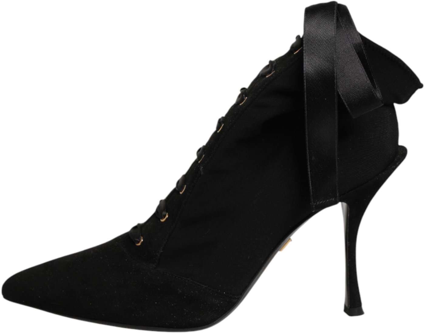 Dolce & Gabbana Black Stiletto Heels Lace Up Boots Shoes