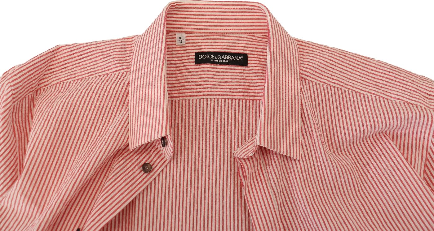 Dolce & Gabbana Red White Striped Cotton Short Sleeve Shirt