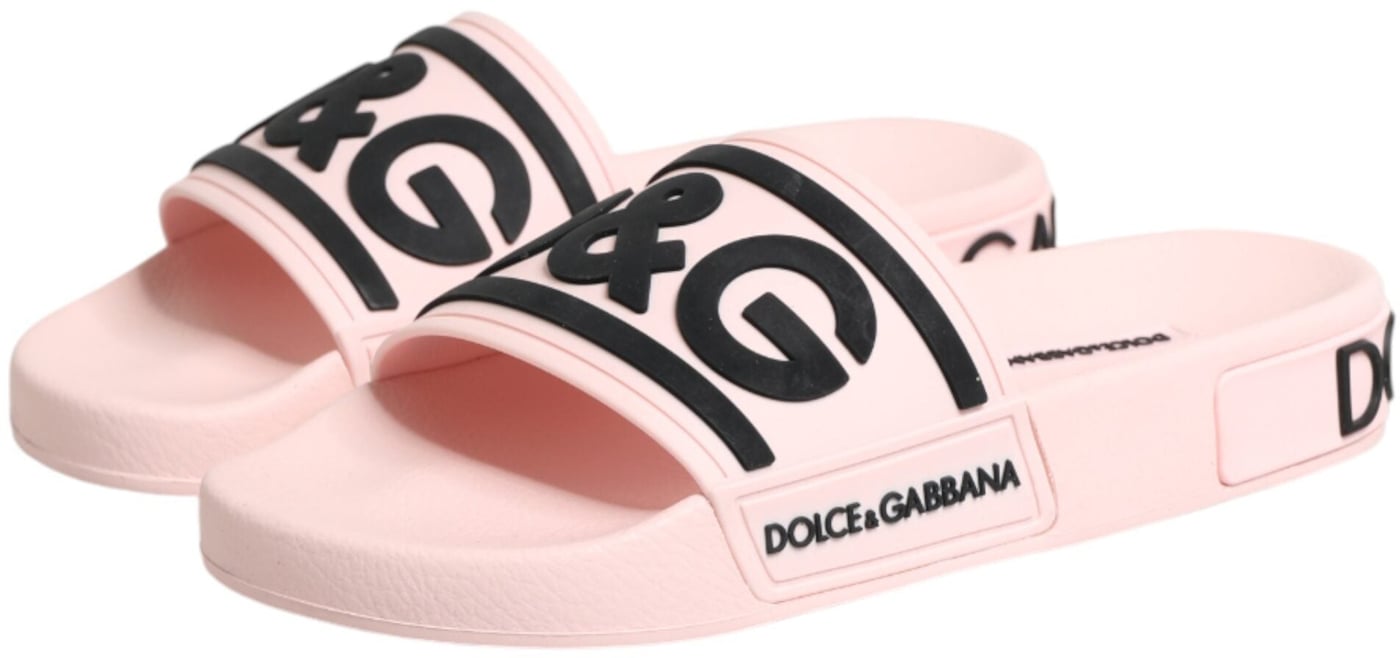 Dolce & Gabbana Pink Rubber Slides Sandals Beachwear Shoes