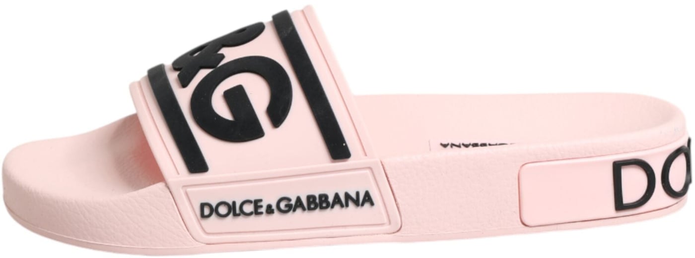 Dolce & Gabbana Pink Rubber Slides Sandals Beachwear Shoes