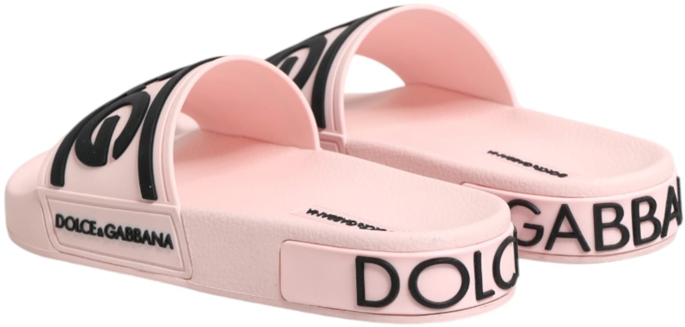 Dolce & Gabbana Pink Rubber Slides Sandals Beachwear Shoes