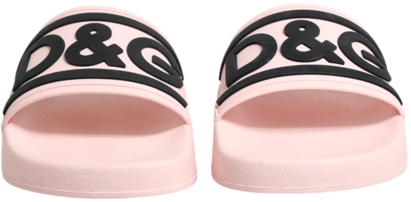 Dolce & Gabbana Pink Rubber Slides Sandals Beachwear Shoes
