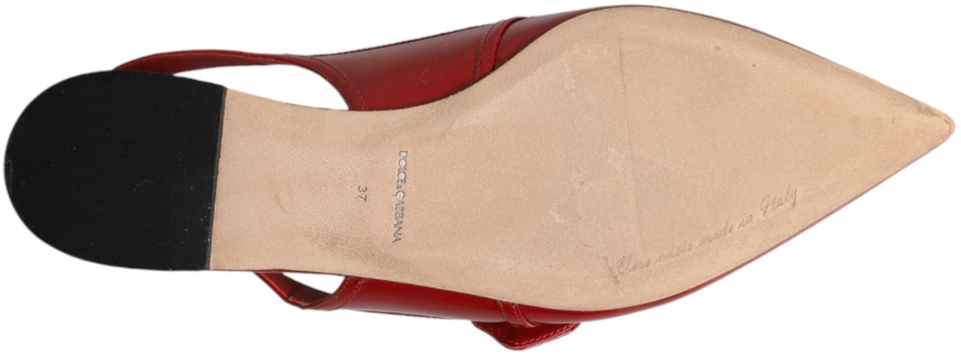 Dolce & Gabbana Red Leather Slingback Flats Sandals Shoes