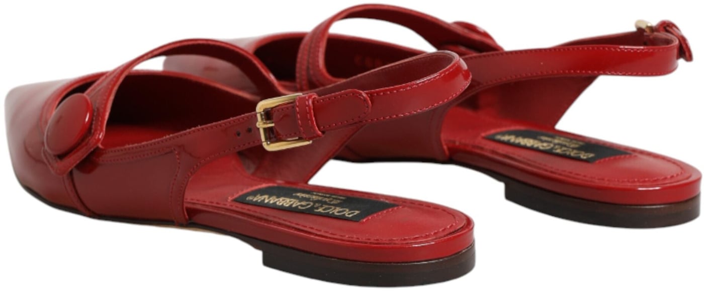 Dolce & Gabbana Red Leather Slingback Flats Sandals Shoes
