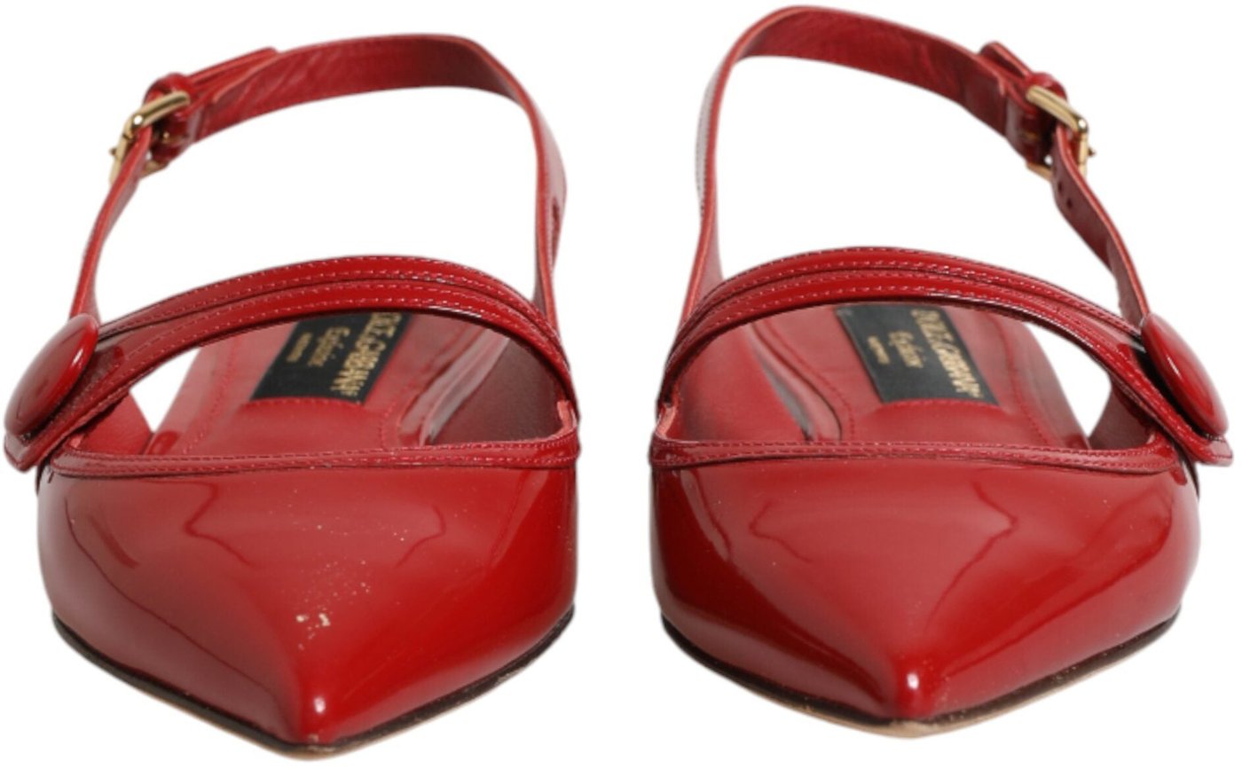 Dolce & Gabbana Red Leather Slingback Flats Sandals Shoes