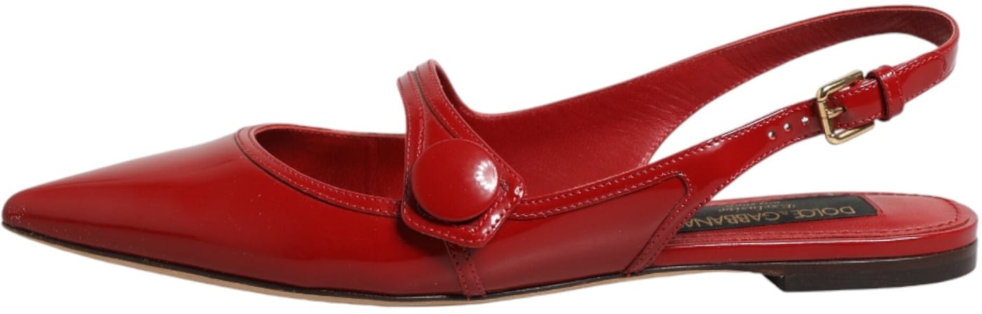 Dolce & Gabbana Red Leather Slingback Flats Sandals Shoes