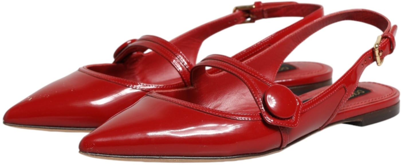 Dolce & Gabbana Red Leather Slingback Flats Sandals Shoes