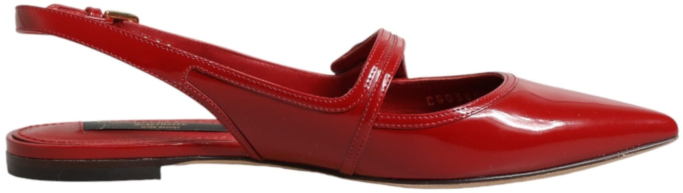 Dolce & Gabbana Red Leather Slingback Flats Sandals Shoes