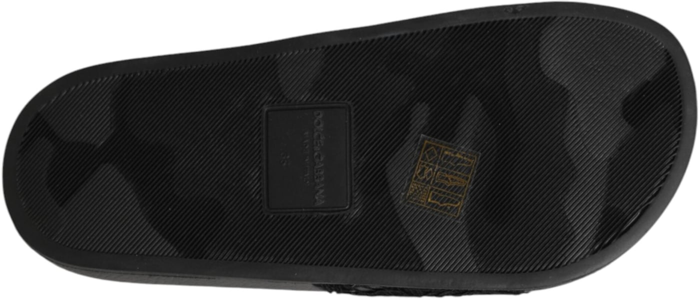 Dolce & Gabbana Black Devotion Matelassé Leather Slides Shoes