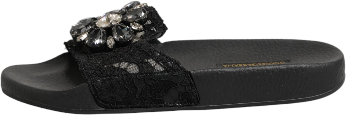 Dolce & Gabbana Black Devotion Matelassé Leather Slides Shoes