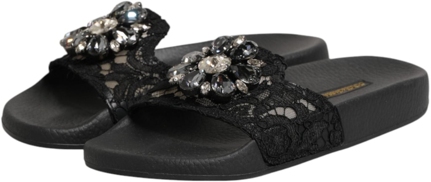Dolce & Gabbana Black Devotion Matelassé Leather Slides Shoes