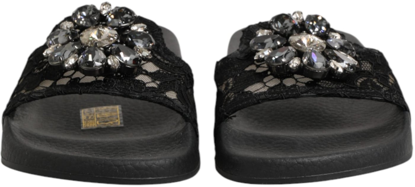 Dolce & Gabbana Black Devotion Matelassé Leather Slides Shoes