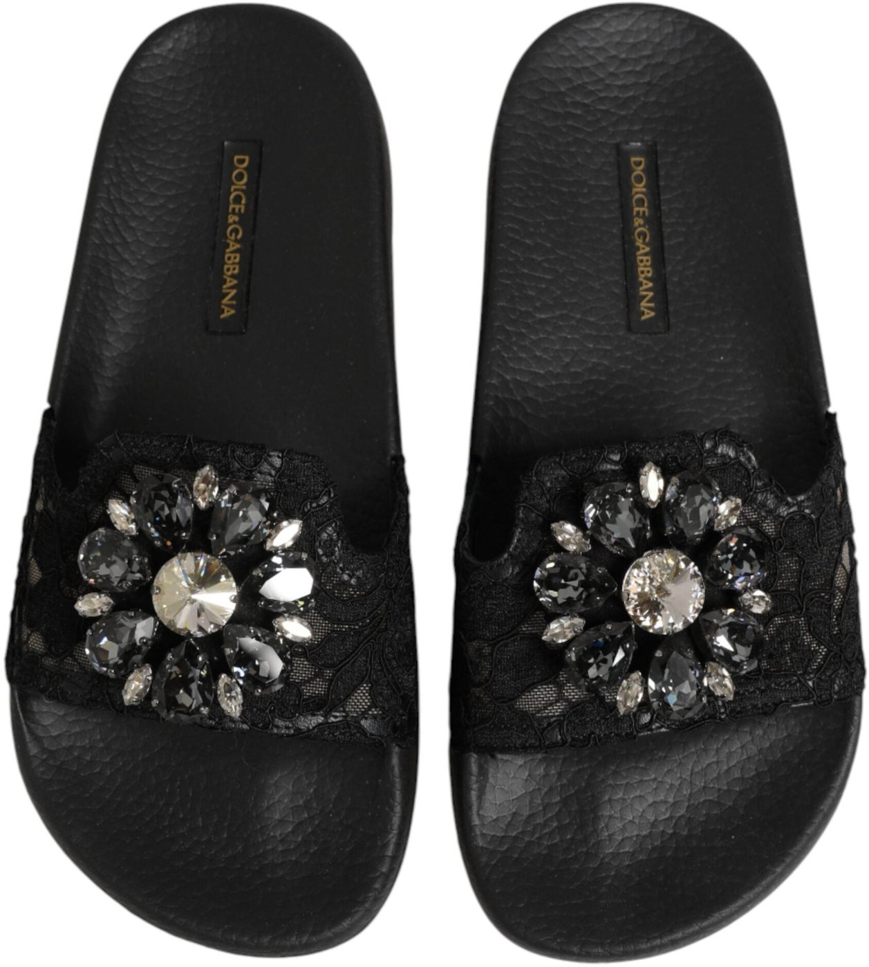 Dolce & Gabbana Black Devotion Matelassé Leather Slides Shoes